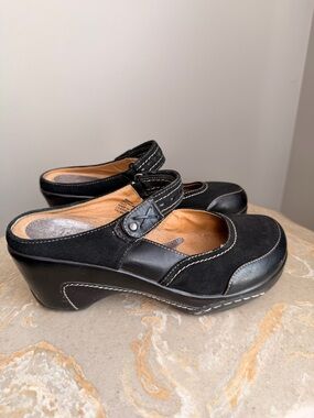 Bass 9M Memphis Women’s Black Leather Mary Jane Clog Heels Comfortable Strap Y2K